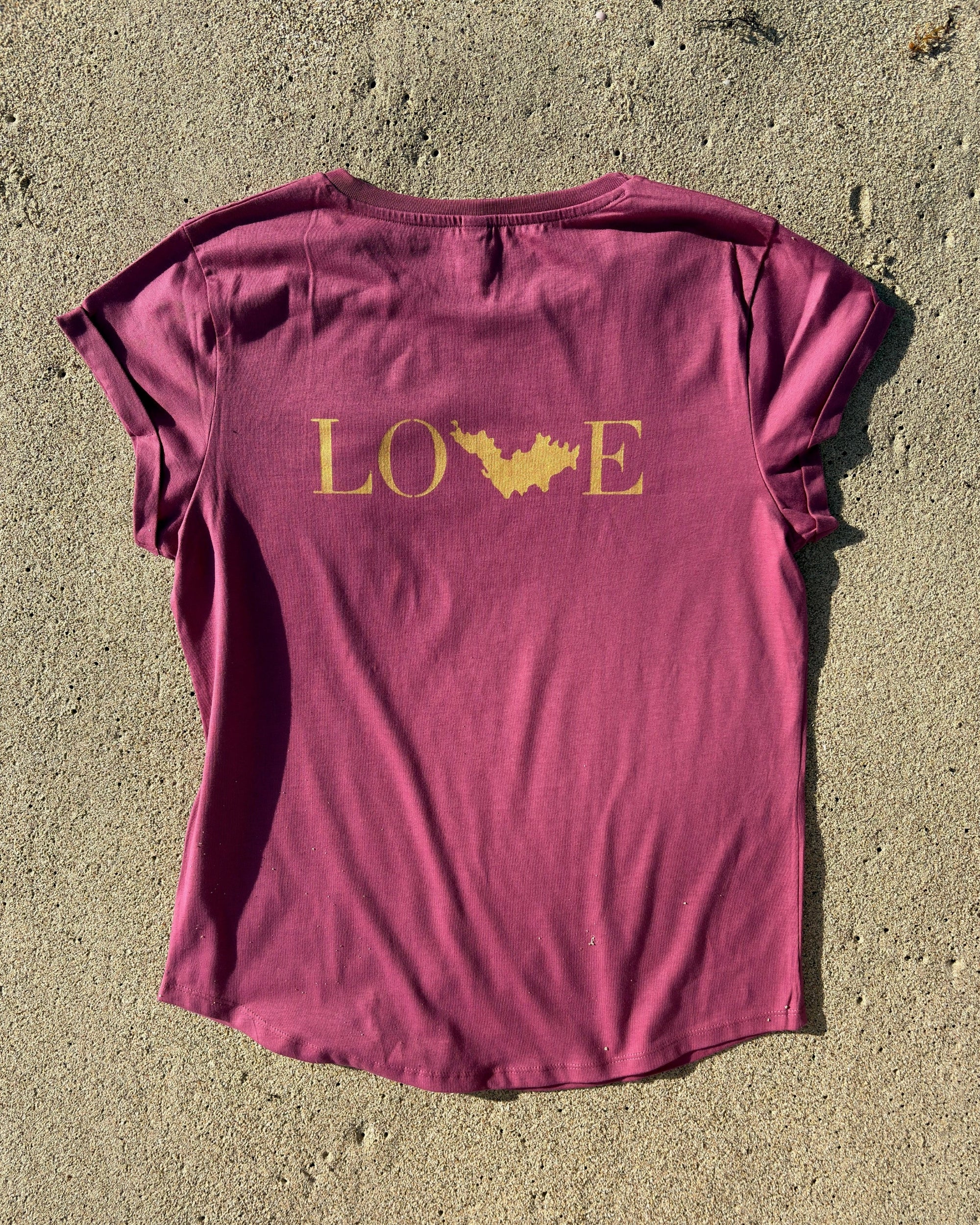 T shirt coton bio framboise visuel love St Barth